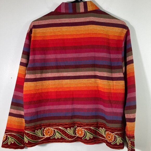 Womens Tan‎ Zara Cotton Shirt Jacket Multicolored Stripes Flowers Red Orange PP - Picture 2 of 6